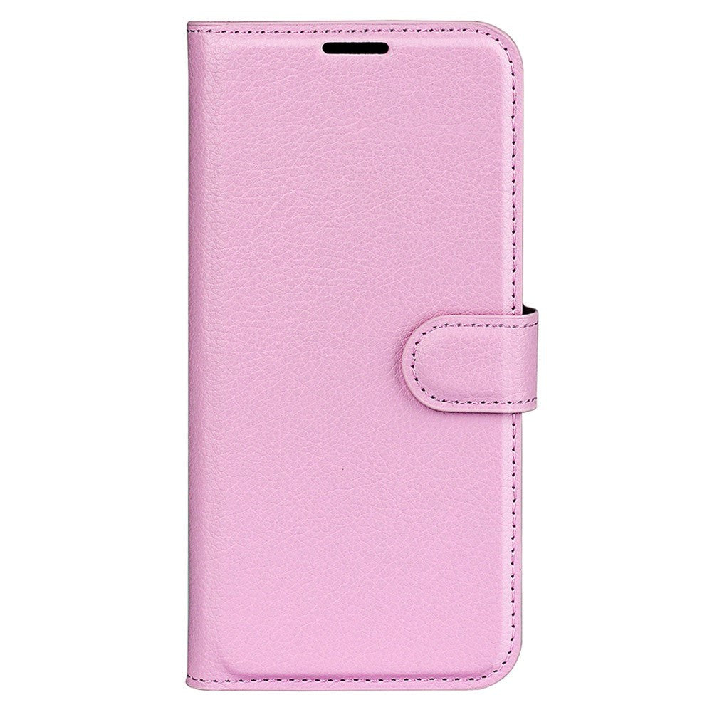 iPhone 15 Pro Litchi Leather Case w. Wallet - Pink