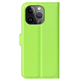 iPhone 15 Pro Litchi Leather Case w. Wallet - Green