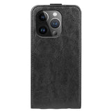 iPhone 15 Pro Vertical Leather Flip Cover w. Card Holder - Black