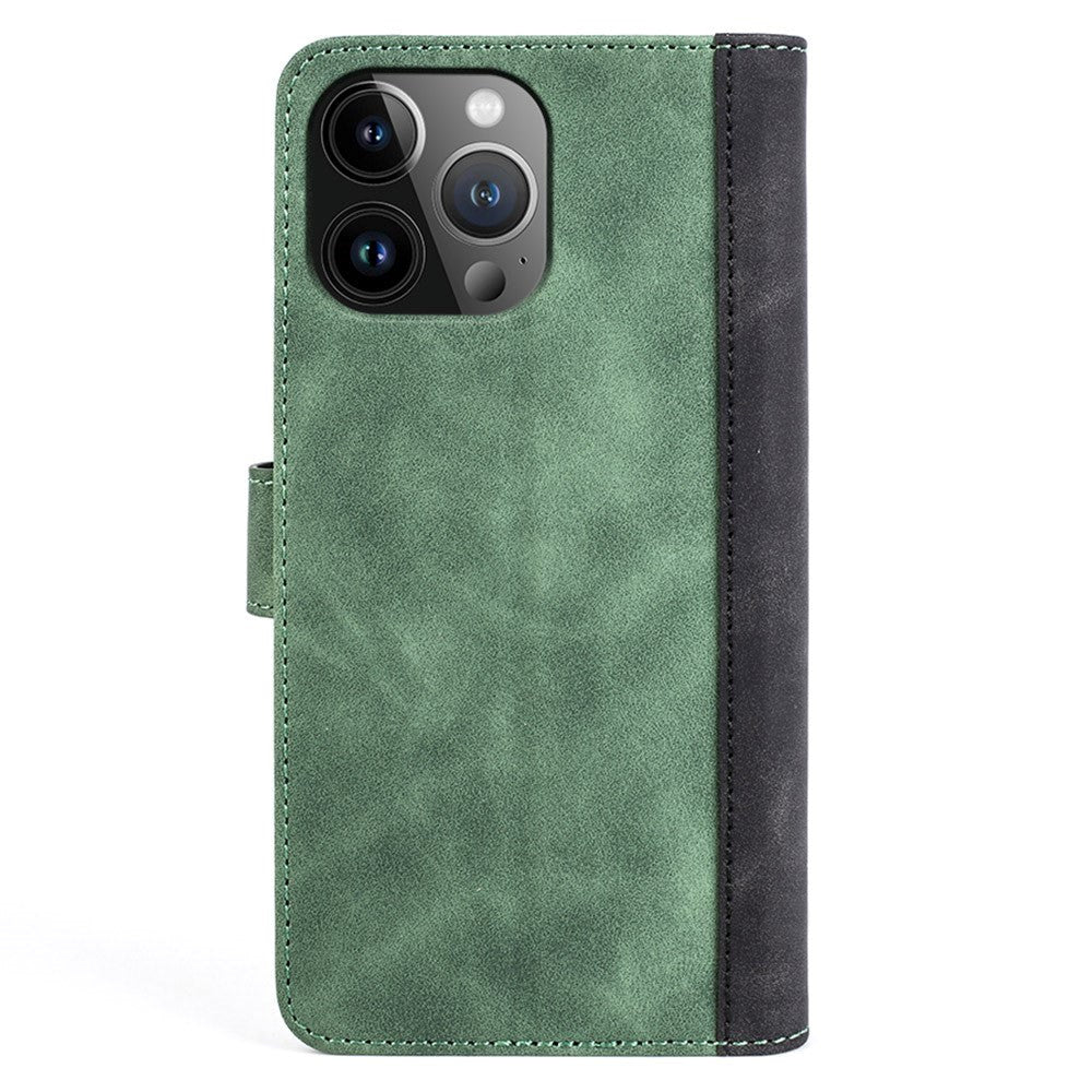 iPhone 15 Pro Multicolored Leather Flip Case with Card Holder - Black / Green