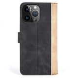 iPhone 15 Pro Multicolored Flip Leather Cover with Wallet - Black / Light Brown