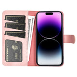 iPhone 15 Pro Multicolored Leather Flip Case with Card Holder - Pink / Red