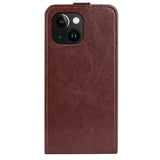 iPhone 15 Plus Vertical Leather Flip Cover w. Card Holder - Brown