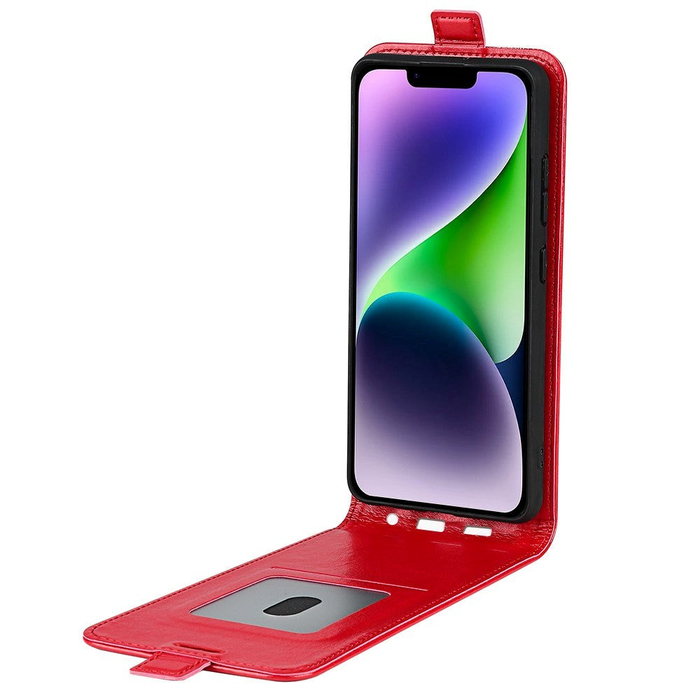 iPhone 15 Plus Vertical Leather Flip Cover w. Card Holder - Red