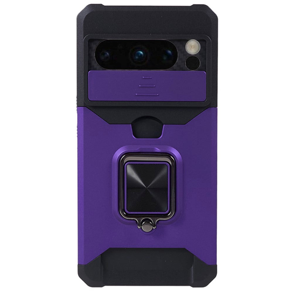 Google Pixel 8 Pro Tough Case w. Magnetic Kickstand, Card Holder & Cam Slider - Purple