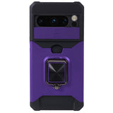 Google Pixel 8 Pro Tough Case w. Magnetic Kickstand, Card Holder & Cam Slider - Purple