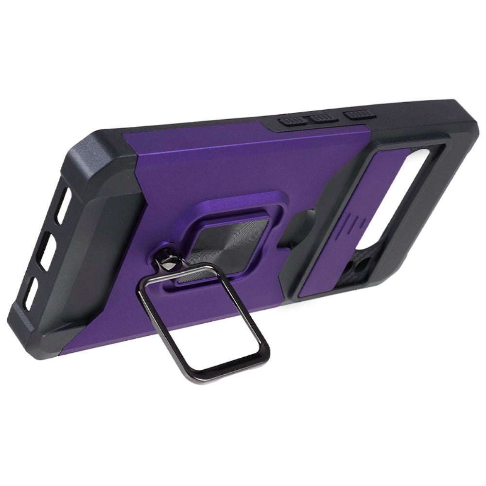 Google Pixel 8 Pro Tough Case w. Magnetic Kickstand, Card Holder & Cam Slider - Purple