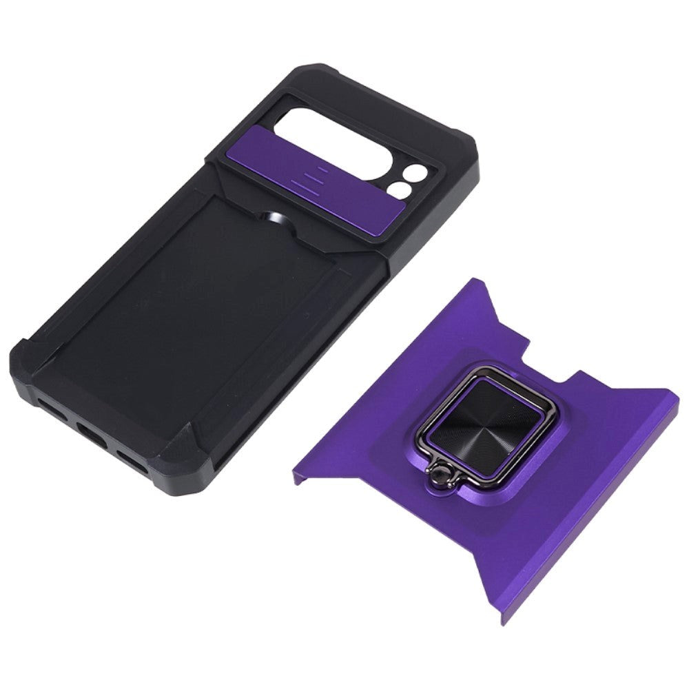 Google Pixel 8 Pro Tough Case w. Magnetic Kickstand, Card Holder & Cam Slider - Purple