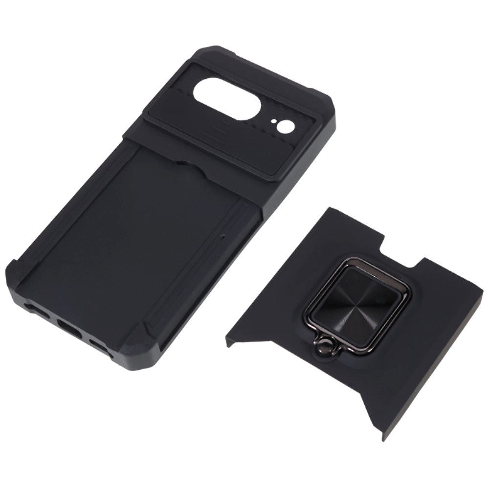 Google Pixel 8 Tough Case w. Magnetic Kickstand, Card Holder & Cam Slider - Black