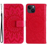 iPhone 15 Leather Case with Wallet and Strap - Mandala Flower - Red