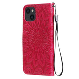 iPhone 15 Leather Case with Wallet and Strap - Mandala Flower - Red