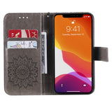 iPhone 15 Leather Case with Wallet and Strap - Mandala Flower - Brown