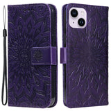 iPhone 15 LiPhone 15 Leather Case with Wallet and Strap - Mandala Flower - Purple