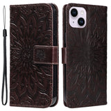 iPhone 15 Plus Leather Case with Wallet and Strap - Mandala Flower - Brown