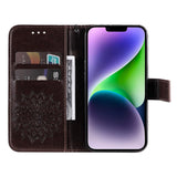 iPhone 15 Plus Leather Case with Wallet and Strap - Mandala Flower - Brown