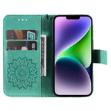 iPhone 15 Leather Case with Wallet and Strap - Mandala Flower - Green