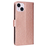 iPhone 15 Leather Case with Wallet and Strap - Mandala Flower - Rose Gold