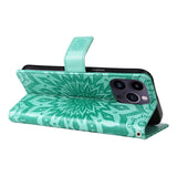 iPhone 15 Pro Max Leather Case with Wallet and Strap - Mandala Flower - Green