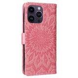 iPhone 15 Pro Max Leather Case with Wallet and Strap - Mandala Flower - Pink