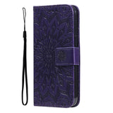 iPhone 15 Pro Max Leather Case with Wallet and Strap - Mandala Flower - Purple