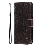 iPhone 15 Pro Max Leather Case with Wallet and Strap - Mandala Flower - Brown