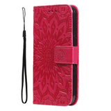 iPhone 15 Pro Max Leather Case with Wallet and Strap - Mandala Flower - Red