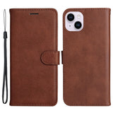 iPhone 15 Plus Leather Flip Case with Wallet and Strap - Brown