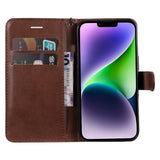 iPhone 15 Plus Leather Flip Case with Wallet and Strap - Brown