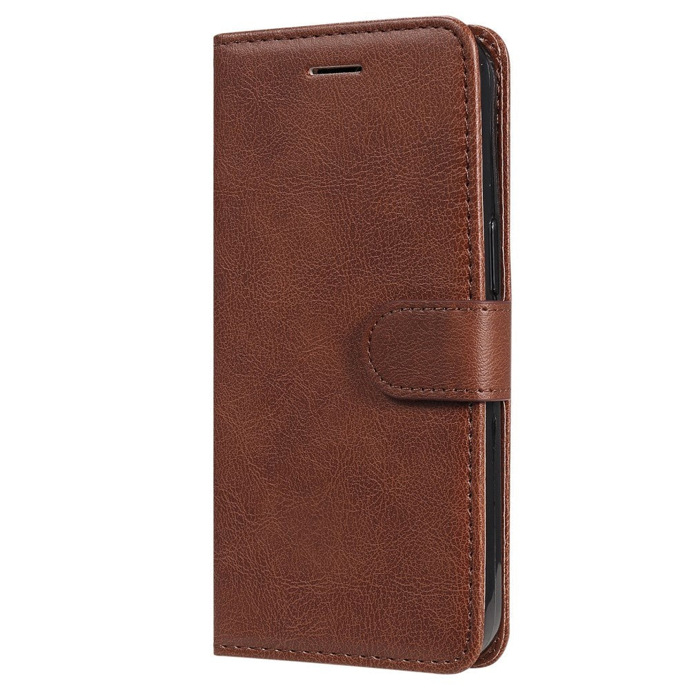 iPhone 15 Plus Leather Flip Case with Wallet and Strap - Brown