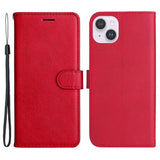 iPhone 15 Plus Leather Flip Case with Wallet and Strap - Red