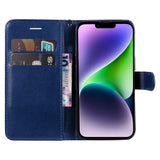 iPhone 15 Plus Leather Flip Case with Wallet and Strap - Blue