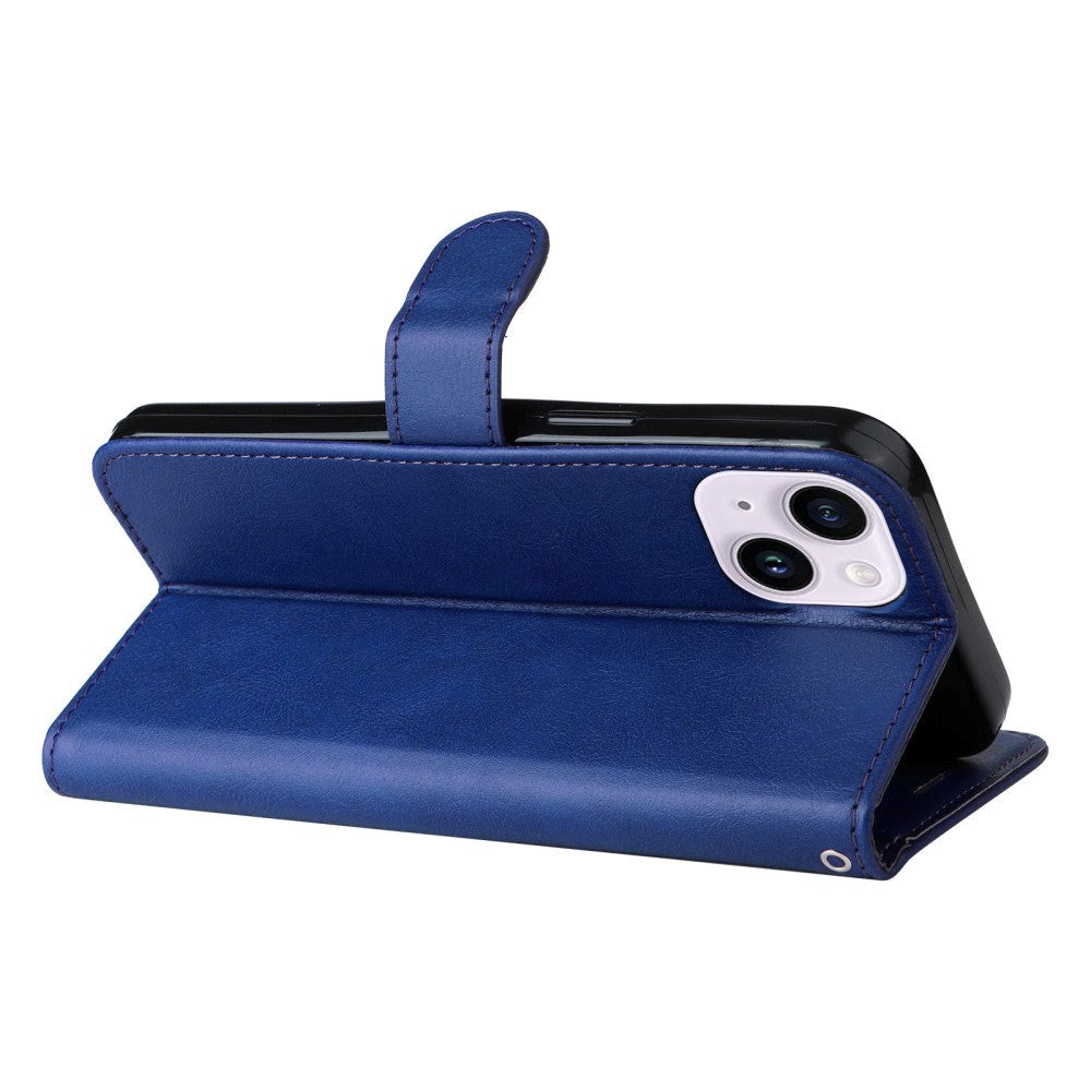 iPhone 15 Plus Leather Flip Case with Wallet and Strap - Blue