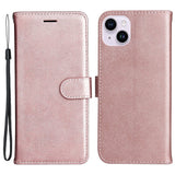 iPhone 15 Plus Leather Flip Case with Wallet and Strap - Rose Gold