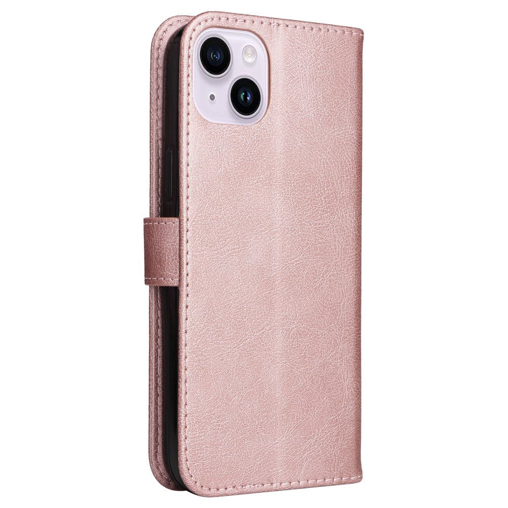 iPhone 15 Plus Leather Flip Case with Wallet and Strap - Rose Gold