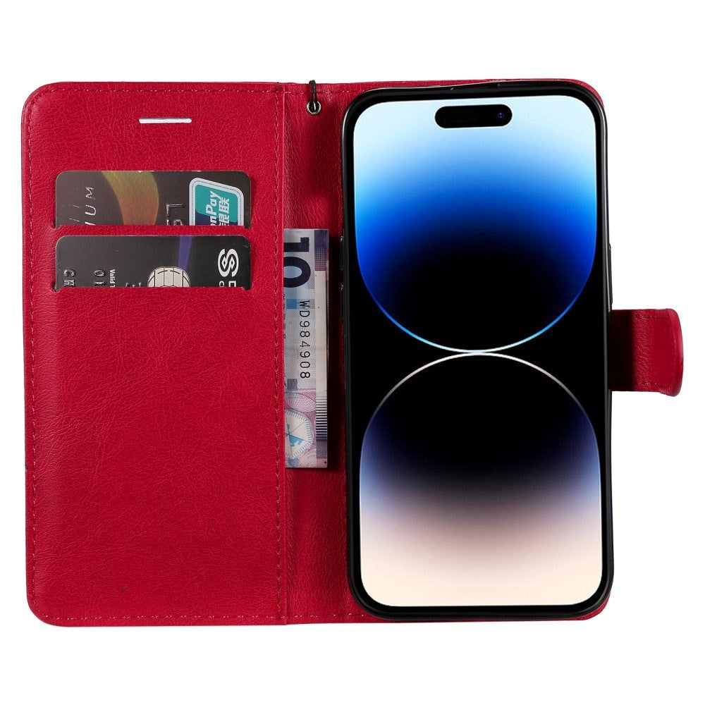 iPhone 15 Pro Leather Flip Case with Wallet and Strap and Wallet - Red