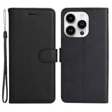 iPhone 15 Pro Leather Flip Case with Wallet and Strap and Wallet - Black