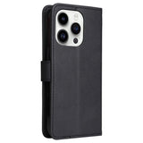 iPhone 15 Pro Leather Flip Case with Wallet and Strap and Wallet - Black