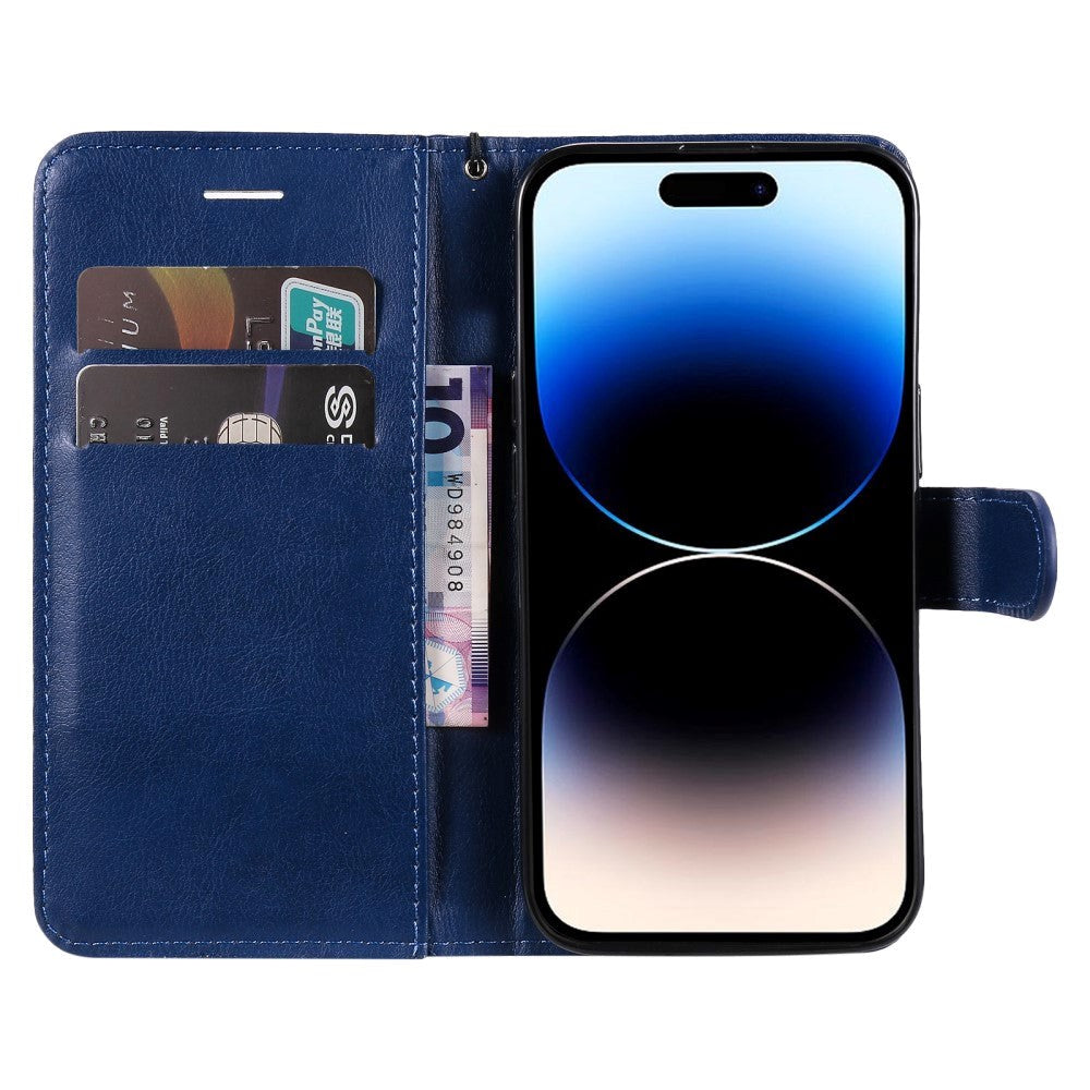 iPhone 15 Pro Leather Flip Case with Wallet and Strap and Wallet - Blue