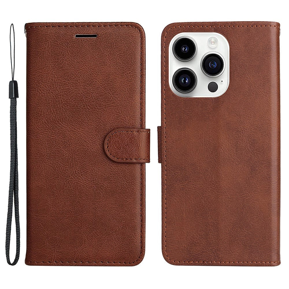 iPhone 15 Pro Leather Flip Case with Wallet and Strap and Wallet - Brown