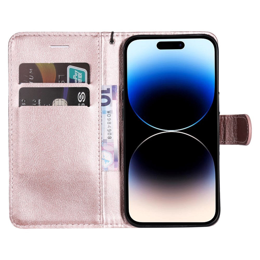 iPhone 15 Pro Leather Flip Case with Wallet and Strap and Wallet - Rose Gold