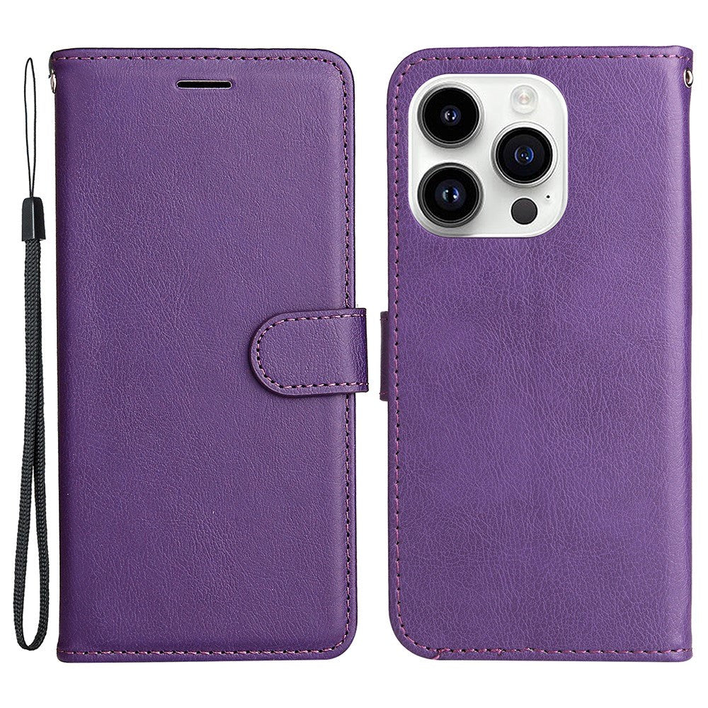 iPhone 15 Pro Leather Flip Case with Wallet and Strap and Wallet - Purple