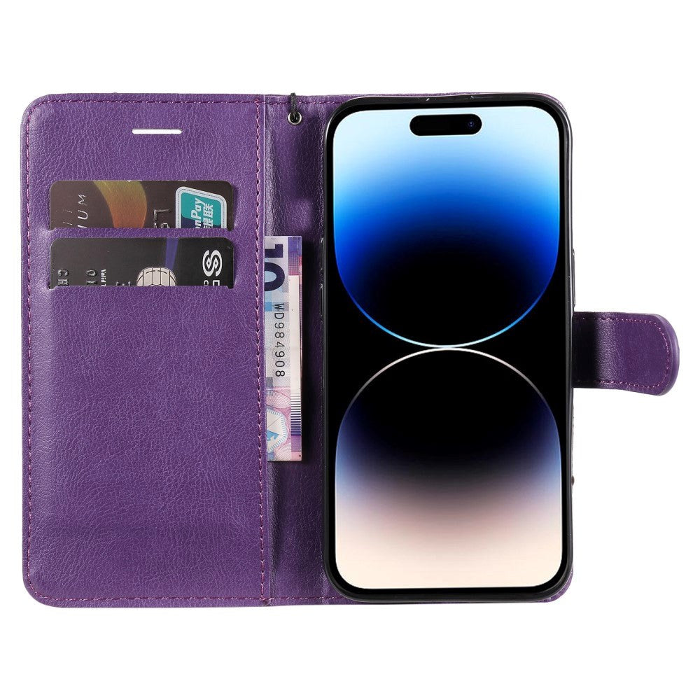 iPhone 15 Pro Leather Flip Case with Wallet and Strap and Wallet - Purple