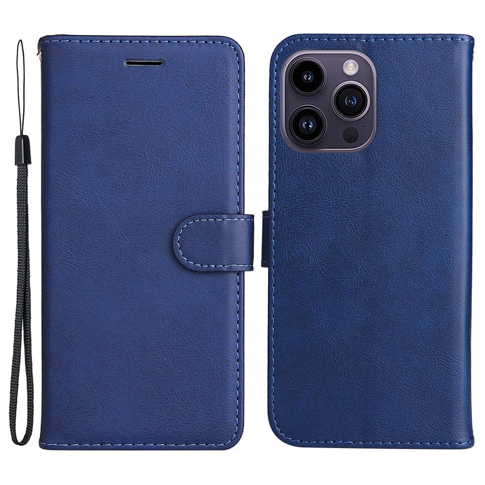 iPhone 15 Pro Leather Flip Case with Wallet and Strap - Blue