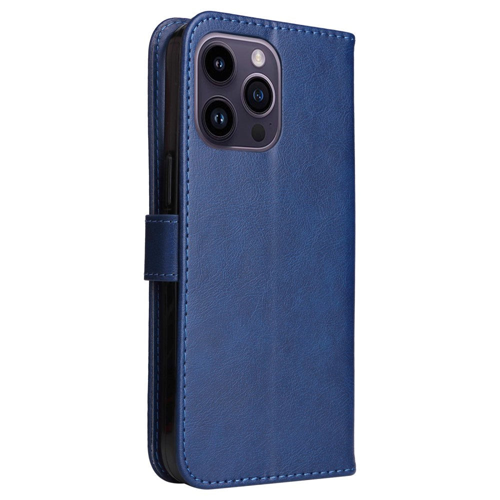 iPhone 15 Pro Leather Flip Case with Wallet and Strap - Blue