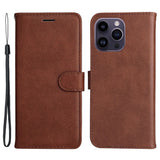 iPhone 15 Pro Max Leather Flip Case with Wallet and Strap - Brown