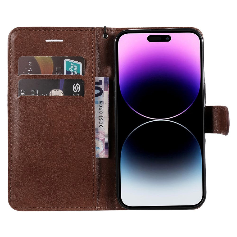 iPhone 15 Pro Max Leather Flip Case with Wallet and Strap - Brown