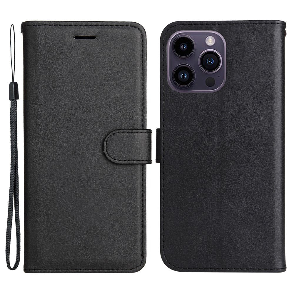 iPhone 15 Pro Max Leather Flip Case with Wallet and Strap - Black