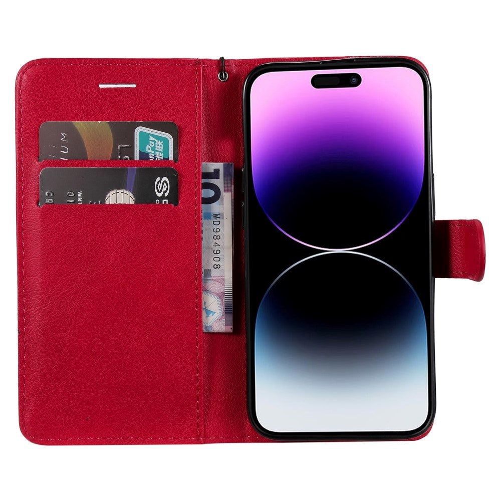 iPhone 15 Pro Max Leather Flip Case with Wallet and Strap - Red