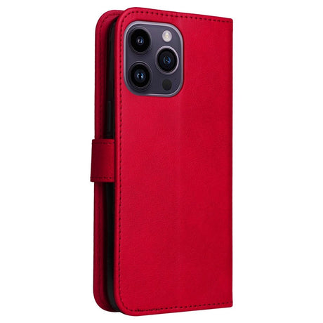 iPhone 15 Pro Max Leather Flip Case with Wallet and Strap - Red