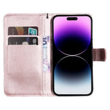 iPhone 15 Pro Leather Flip Case with Wallet and Strap - Rose Gold